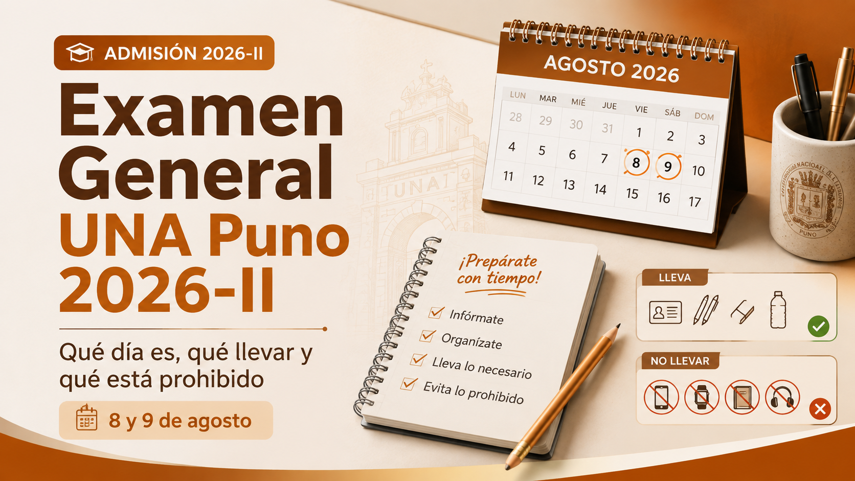 Examen General UNA Puno 2026-II: qué día es, qué llevar y qué está prohibido