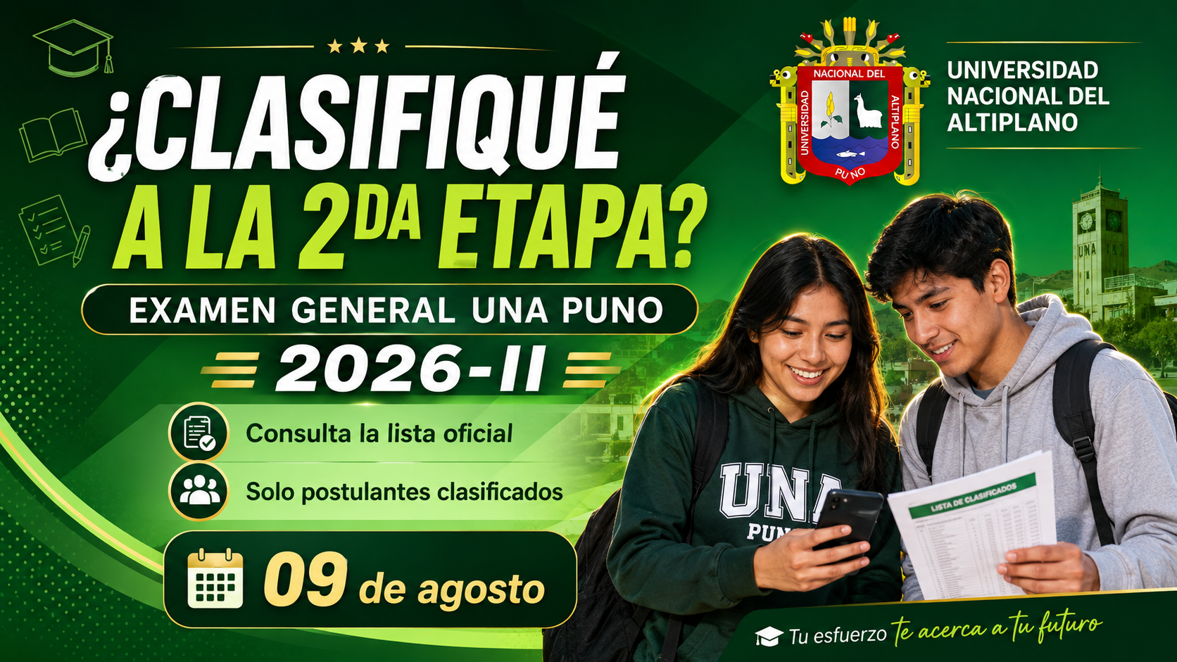 ¿Cómo saber si clasifiqué a la segunda etapa del Examen General UNA Puno 2026-II?